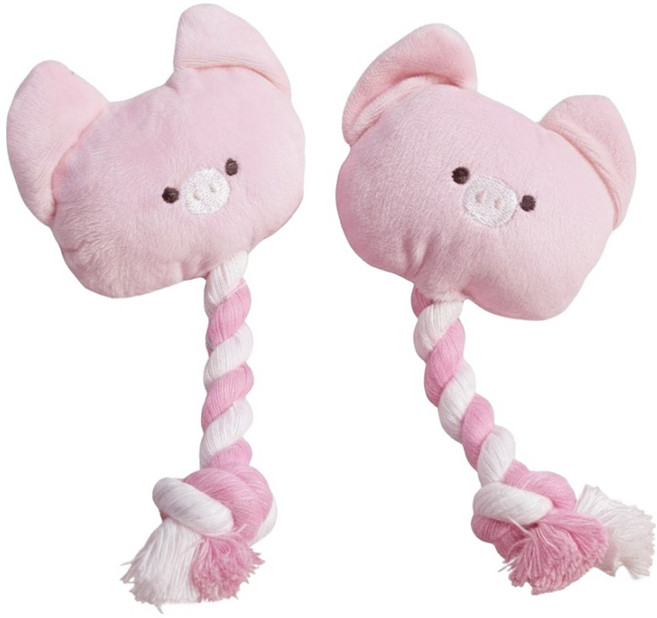둥둥펫 강아지 삑삑이 터그놀이 장난감 애니멀 튼튼로프 인형, 돼지, 2개