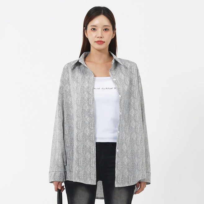 엘쏘 여성용 비즈 나염 루즈핏 셔츠 레터링 나시 세트