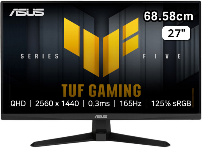 에이수스 QHD Fast IPS 165Hz 0.3ms 300cd sRGB 120 DCI P3 90 TUF 게이밍 모니터, 68.58cm, VG27AQE5A