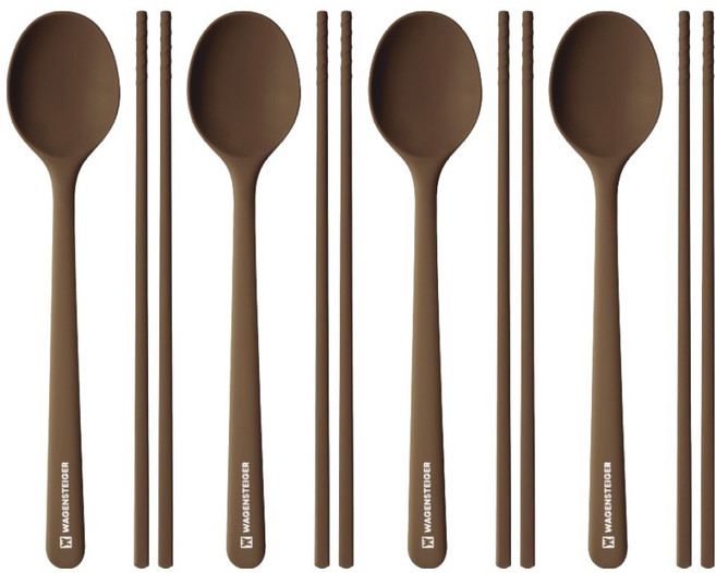 바겐슈타이거 엘로아 플래티넘 실리콘 수저 세트, 4세트, 숟가락 + 젓가락, 코코아