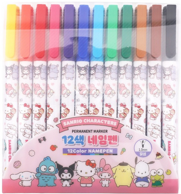 산리오 캐릭터즈 유성 네임펜 12종 세트 1mm, 1개, 혼합색상