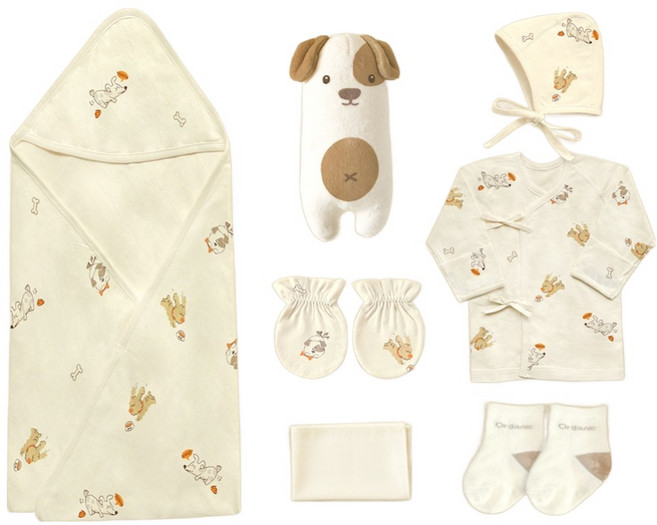 ikii 오가닉 강아지 긴소매 배냇저고리 출산 7종 세트