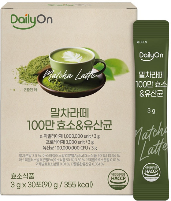 데일리온 말차라떼 100만 효소 유산균 30p, 30정, 기타, 1개
