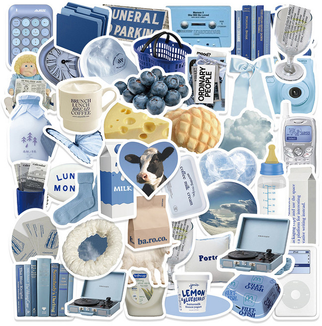 다다랜드 맥북 캐리어 꾸미기 감성 스티커 50p 세트, 스카이블루, 1세트