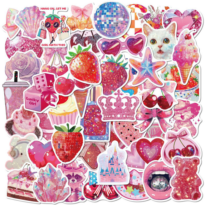 다다랜드 맥북 캐리어 꾸미기 감성 스티커 50p 세트, 진핑크, 1세트