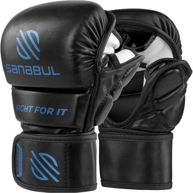 사나불 에센셜 스파링 MMA 글러브 양손착용 세트, 블랙 + 블루, 1세트