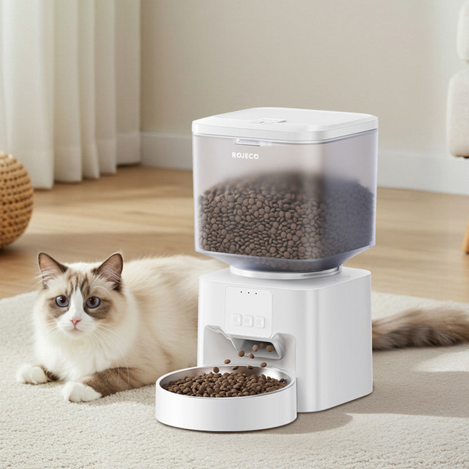 로제코 반려동물 와이파이 앱지원 자동급식기, 1개, 화이트 + 투명, 4.5L
