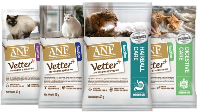 ANF 베터플러스 캣 사료 샘플 4종 x 40g 세트, 1세트, 신장/요로, 체중관리, 헤어볼, 소화