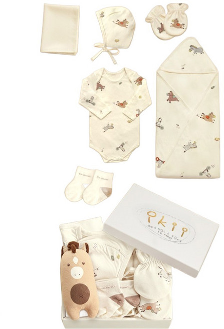 韓國 ikii 有機長袖包屁衣新生兒賀禮7件組 + 提袋