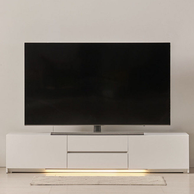 아씨방 미온 LED 조명 서랍 TV다이 수납 거실장 1800 방문설치, 화이트