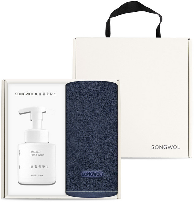 송월타올 × 생활공작소 프리즘 호텔수건 170g 30수 코마사 + 핸드워시 250ml 선물세트, 네이비, 1세트