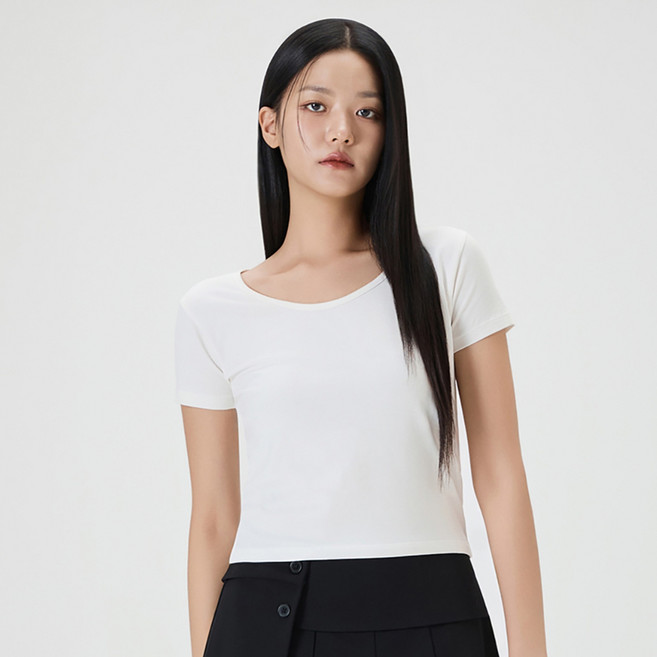 미쏘 여성용 U넥 반팔 티셔츠