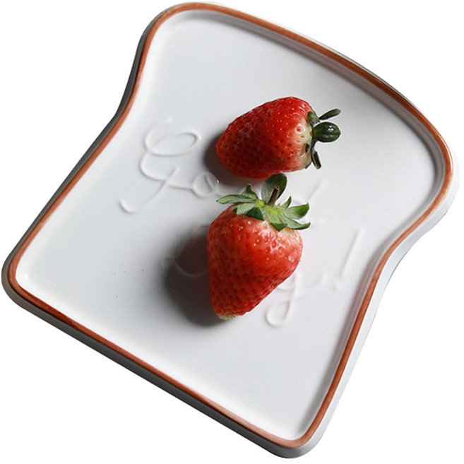 파라주니 식빵 모양 도자기 레터링 디저트 플레이트 HJ1304, 레드, 1개