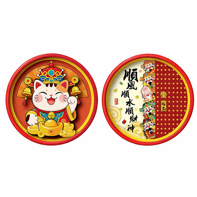 MODACore 摩達客 春節開運發財團圓木質冰箱貼/磁吸貼2件組, 招財貓 + 順風順水