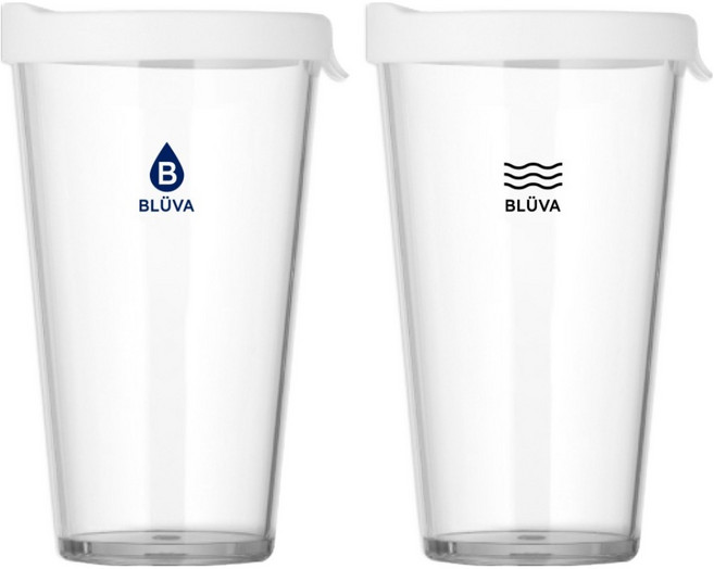 BLUEBARA Tritan 透明可重複使用隨行杯 500ml x 2款 + 杯子 2入組, 水滴純淨, 藍色波浪, 1套