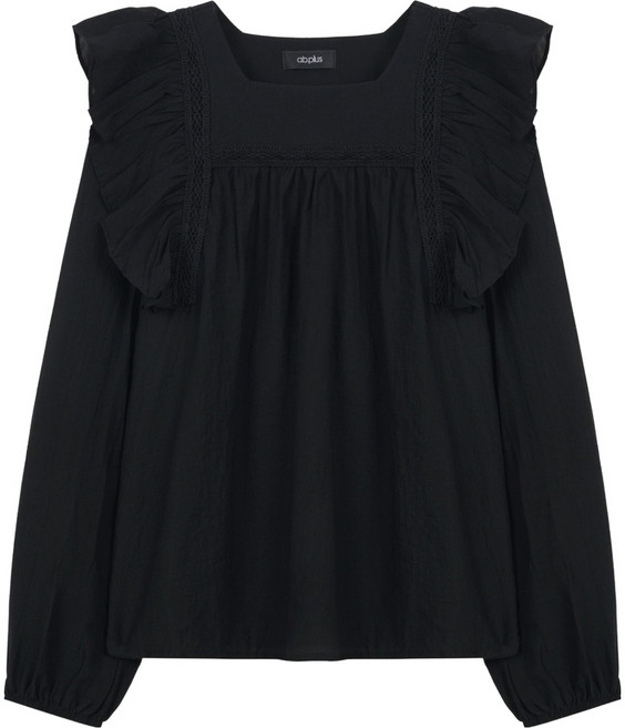 에이비플러스 여성용 레이스 프릴 스퀘어넥 블라우스 LSA5MB37