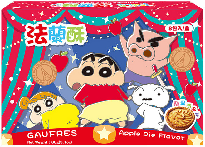 AMANDIER 雅蒙蒂 蠟筆小新法蘭酥 蘋果派風味, 88g, 1個