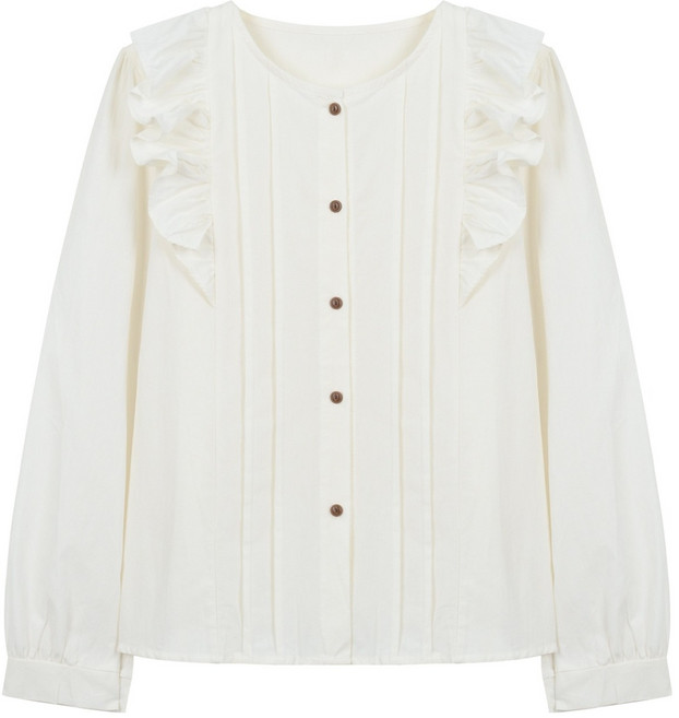 에이비플러스 여성용 숄더 러플 핀턱 블라우스 LSA1MB37