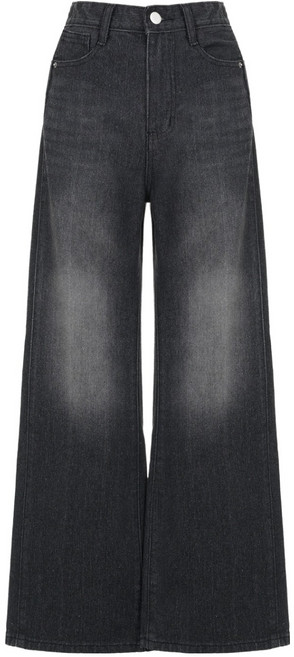 에이비플러스 여성용 기본/롱 기장 사이드 절개 와이드 데님 팬츠 LSA5MP4