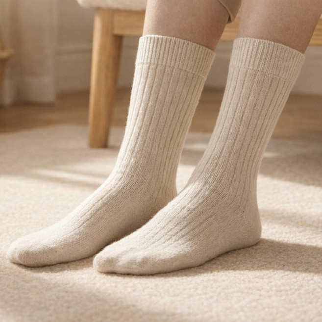 크로커다일 여성용 실버 캐시미어 & 메리노울 넌슬립 골지 긴목 양말 CD403 2켤레