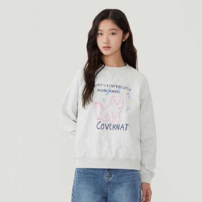 COVERNAT WOMAN 女款貓咪圖案大學T