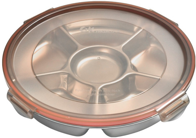 씨엠와이케이 국내산 스텐 304 원형 멀티 업소용 나눔 소분 반찬용기 6칸 5호 1.5L, 1개