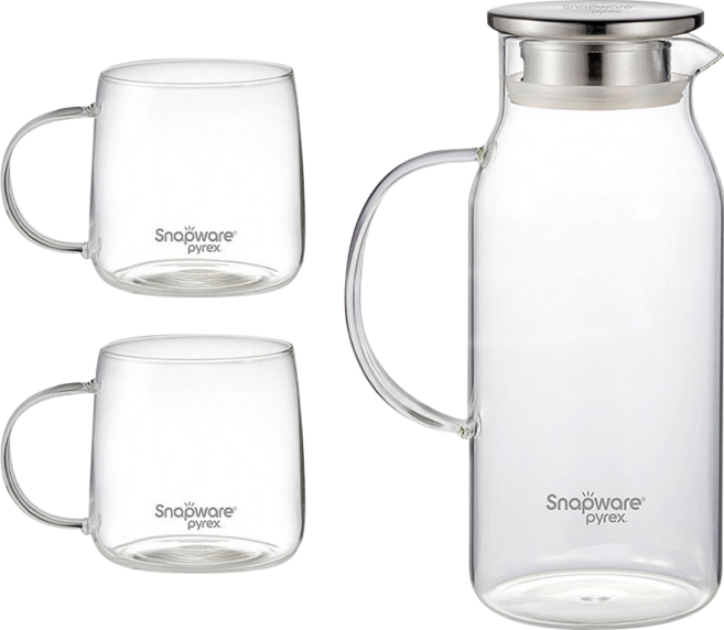 Corelle Brands 康寧餐具 SNAPWARE 淨漾直身耐熱水壺 1700ml + 杯子 500ml 2個, 透明, 1套, 2.7L