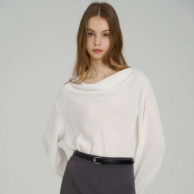 에이비플러스 여성용 드레이프 넥 쉬폰 블라우스 LSA5MB43