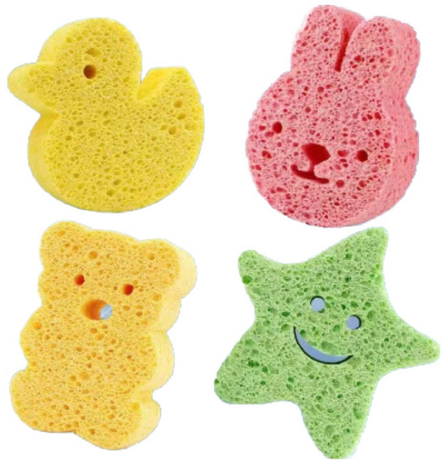 헤오르 캐릭터 바디 샤워 스펀지 4종 세트, 혼합색상, 4개입, 1세트