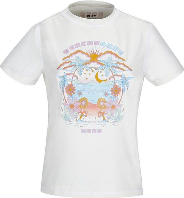 록시 여성용 빈티지 프린팅 레귤러핏 반팔 래쉬가드 RE21RE287BLK