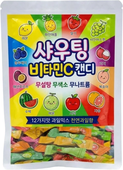 무설탕 무나트륨 12가지맛 과일믹스 샤우팅 비타민C 캔디, 500g, 1개 - 쿠팡