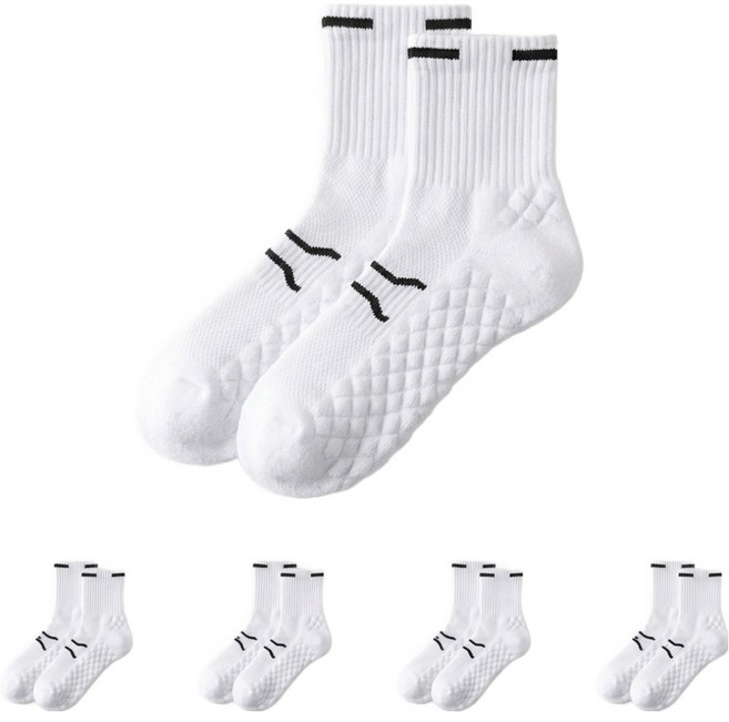 ELVEO 맥스쿠션 스포츠 양말 단목, 화이트, 5개
