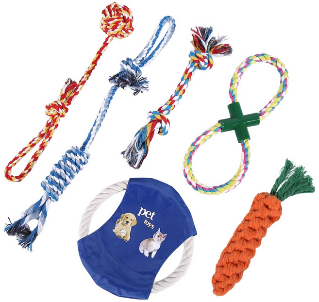 Kkokka 狗狗趣味拉扯遊戲磨牙繩玩具 6件組 09 470, 混合色, 1套