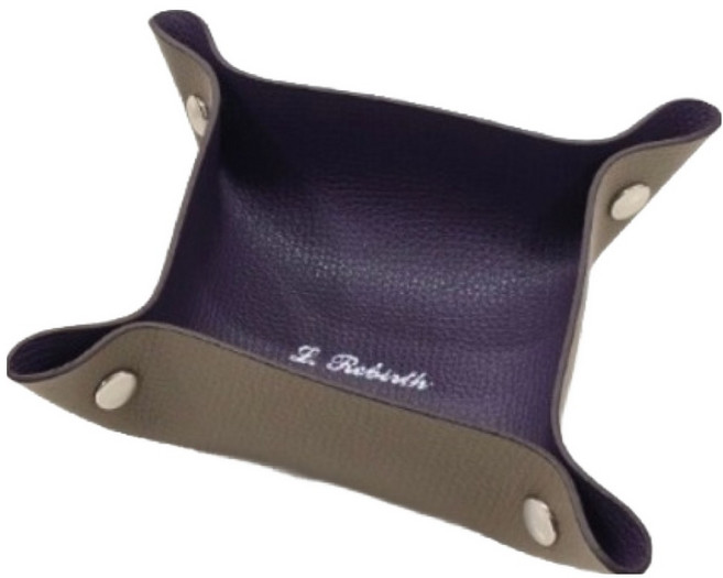 작고 귀여운 양면 소가죽 미니 트레이, IN(퍼플) OUT(토프), 1개