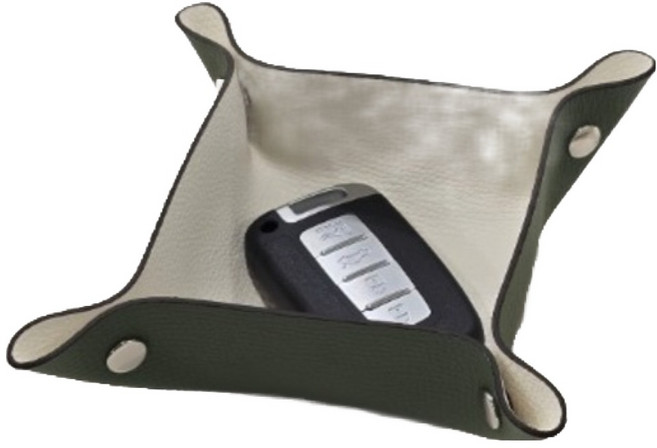 작고 귀여운 양면 소가죽 미니 트레이, IN(화이트) OUT(올리브), 1개