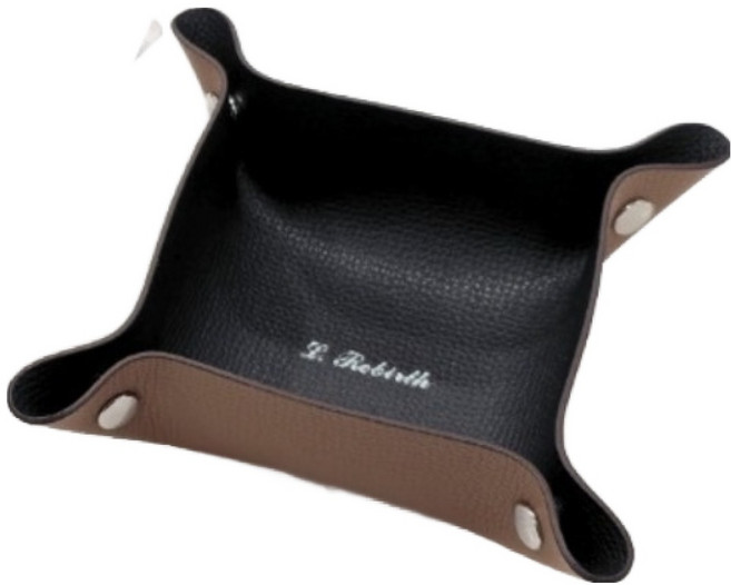 작고 귀여운 양면 소가죽 미니 트레이, IN(블랙) OUT(탄), 1개