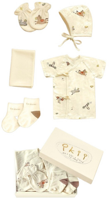 ikii 신생아용 오가닉 말띠 배냇저고리 반소매 5종 출산 세트 + 쇼핑백