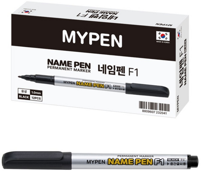 마이펜 네임펜 F1 중간글씨용, 검정, 12개