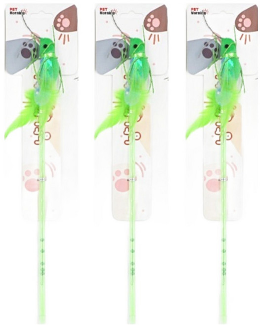 펫모닝 고양이 냥냥펀치 메뚜기 낚시대, 그린, 3개