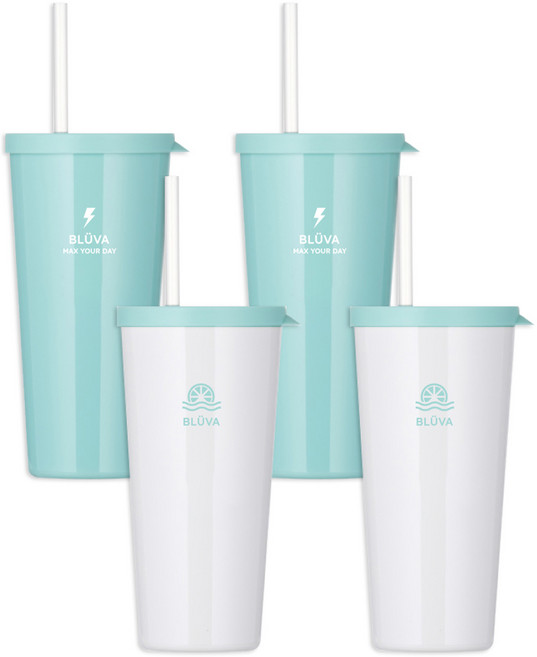 BLUEBARA Tritan 不透明簡約吸管杯隨行杯 670ml x 2款 x 2入組, 水光薄荷, 熱帶白, 1套