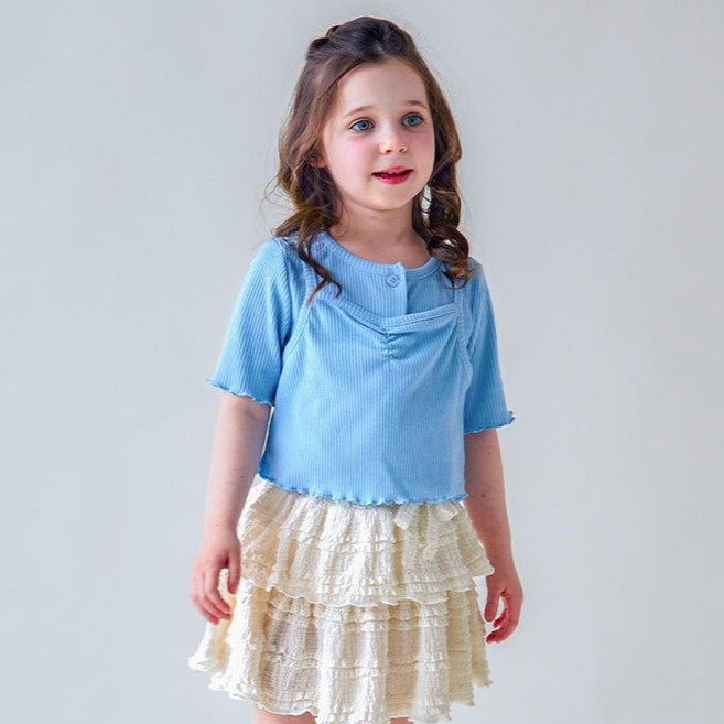 월튼키즈 아동용 인타록 골지 반팔 가디건 + 나시 세트