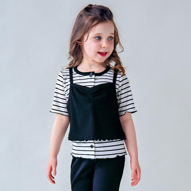 월튼키즈 아동용 인타록 골지 반팔 가디건 + 나시 세트