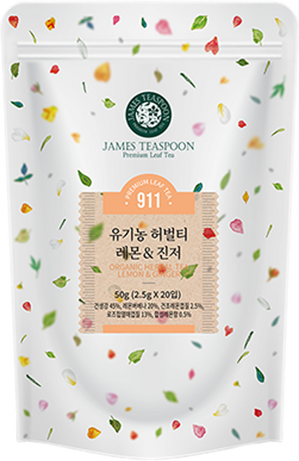 JAMES TEASPOON 有機草本茶 檸檬&薑, 2.5g, 1個, 20入
