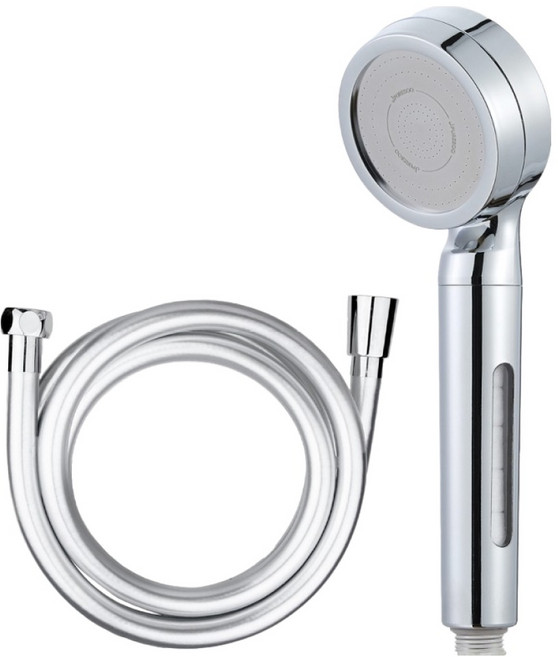퓨어수 수압상승 히든 필터 샤워헤드 + PVC 샤워호스 2m 세트, 크롬(샤워헤드), 실버(호스), 1세트