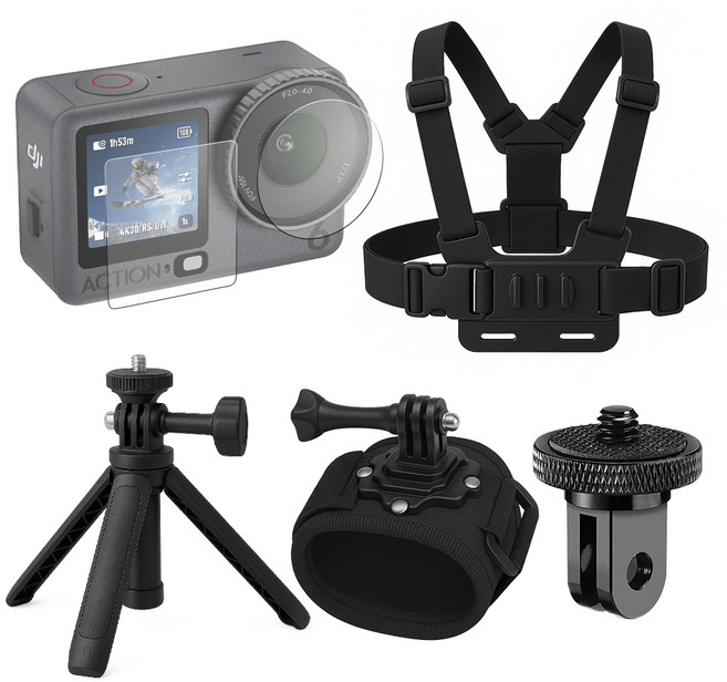 스페이스쉴드 DJI 오즈모 액션 6 호환 액션캠 셀프 촬영 브이로그 필수 마운트 삼각대 악세서리 5종 세트, 1세트