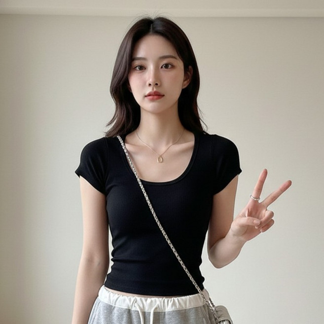 Dotif 女款U領修身短袖T恤 D263-0266 2件組
