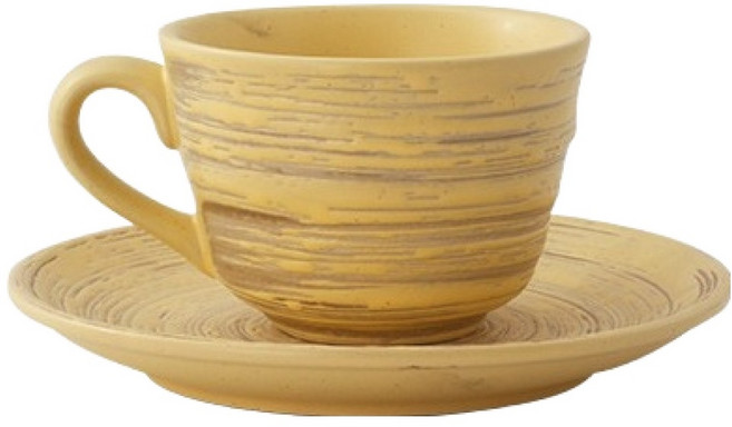 Daparang 復古米色陶瓷馬克杯 + 杯墊組 HJ1297, 黃色, 1套