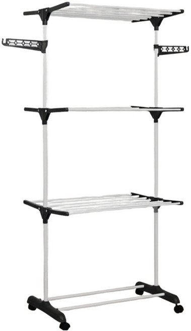 ROI Life 陽臺用可折疊3層曬衣架, 黑色