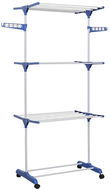 ROI라이프 베란다용 접이식 3단 빨래행거, 블루