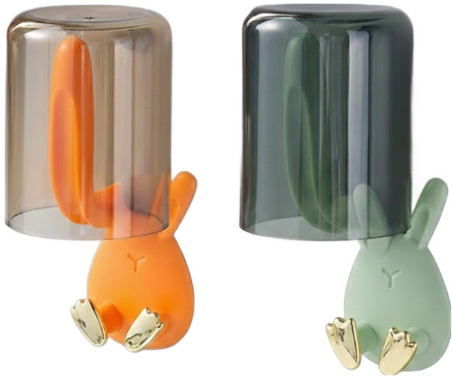 한봄누리 공중부양 컵걸이 칫솔홀더 2종 세트, 그린, 오렌지, 1세트